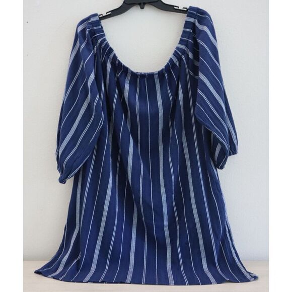 Lauren Ralph Lauren Women Sz XL Blue Stripe Off-the-Shoulder Cover-Up Dress - Picture 2 of 10